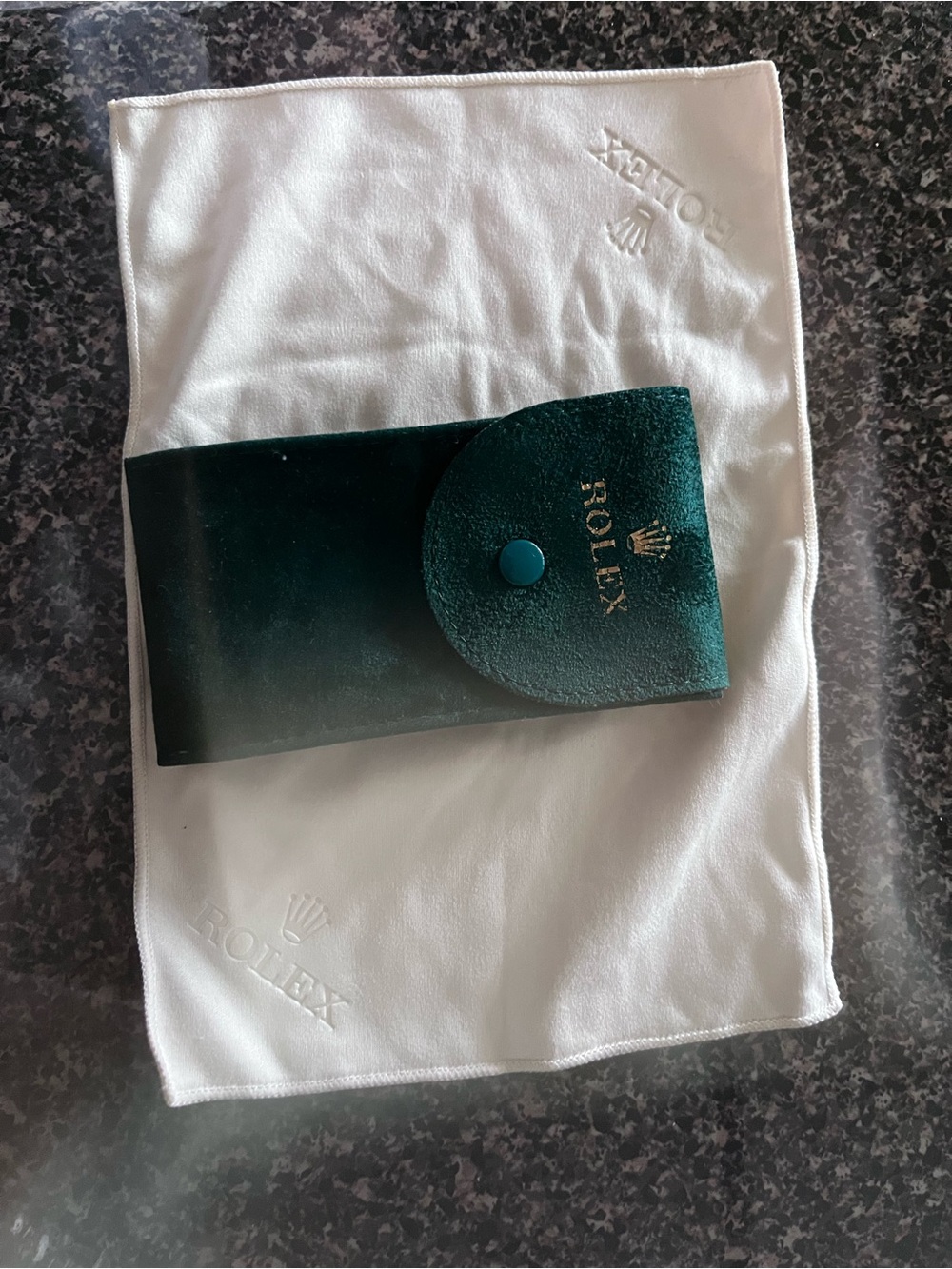 Rolex Dark Green Leather Card & Key Holder with Gold Logo
